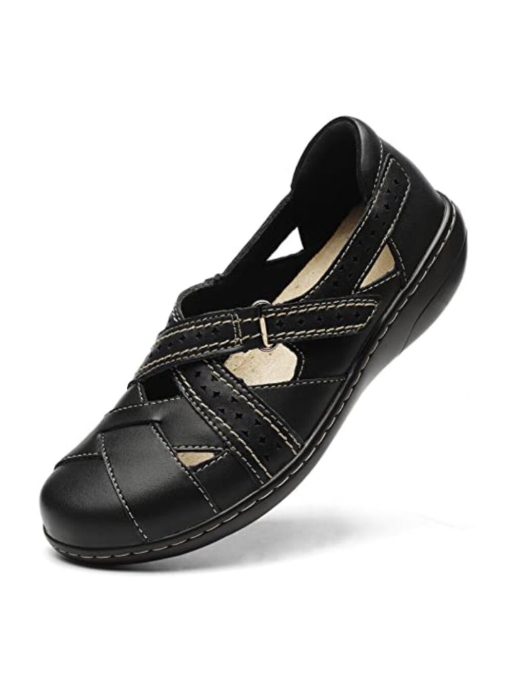 Women's Leather Slip On Loafers Comfort Walking Flats Mocc Closed Toe